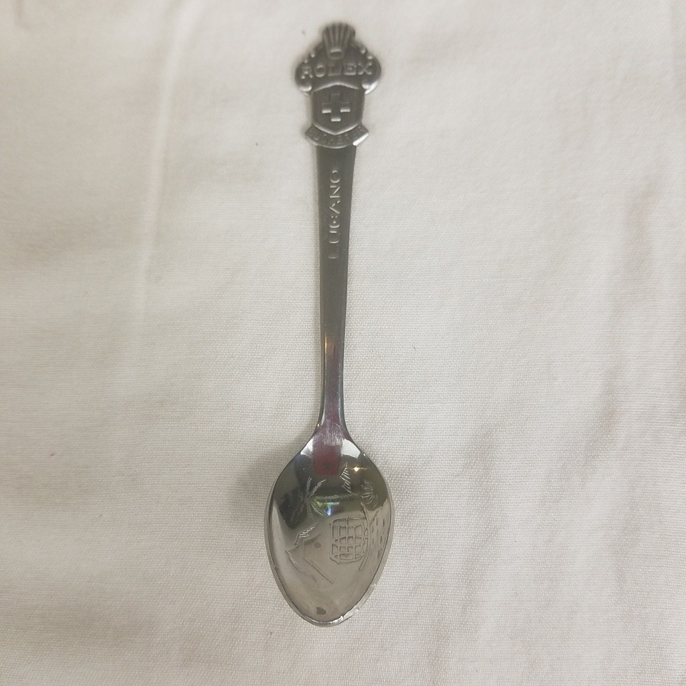 Vintage Rolex Bucherer Lugano Silver Tone Souvenir Collector Spoon Swiss Made